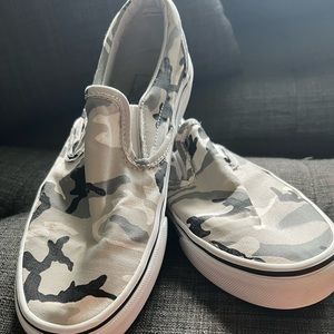White & grey camo slip on vans size 7.5 womens